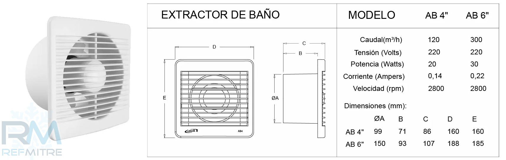 EXTRACTOR DE BAÑO GALAXIA AB4 4" BLANCO