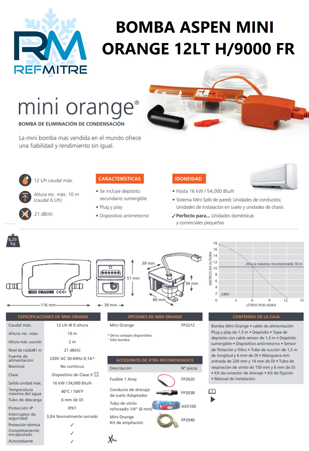 BOMBA ASPEN MINI ORANGE 12LT H/9000 FR