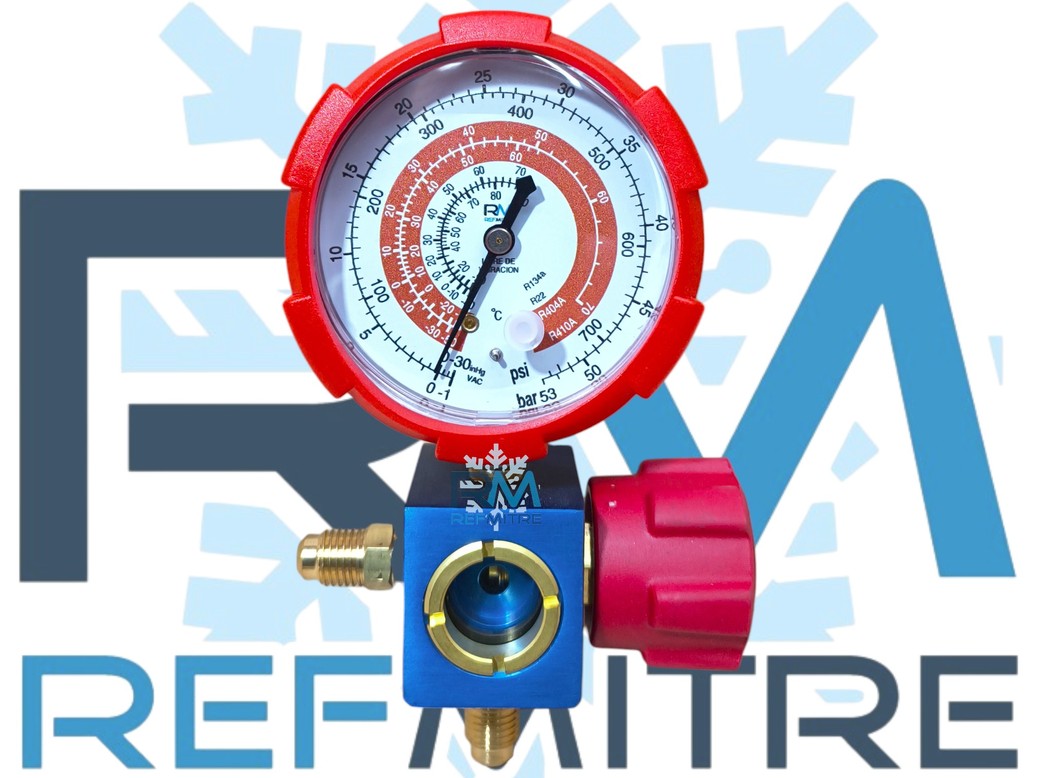 MANIFOLD SIMPLE DE ALTA REFMITRE C/ VISOR DE LIQUIDO R410 - R22 - R134 - R404