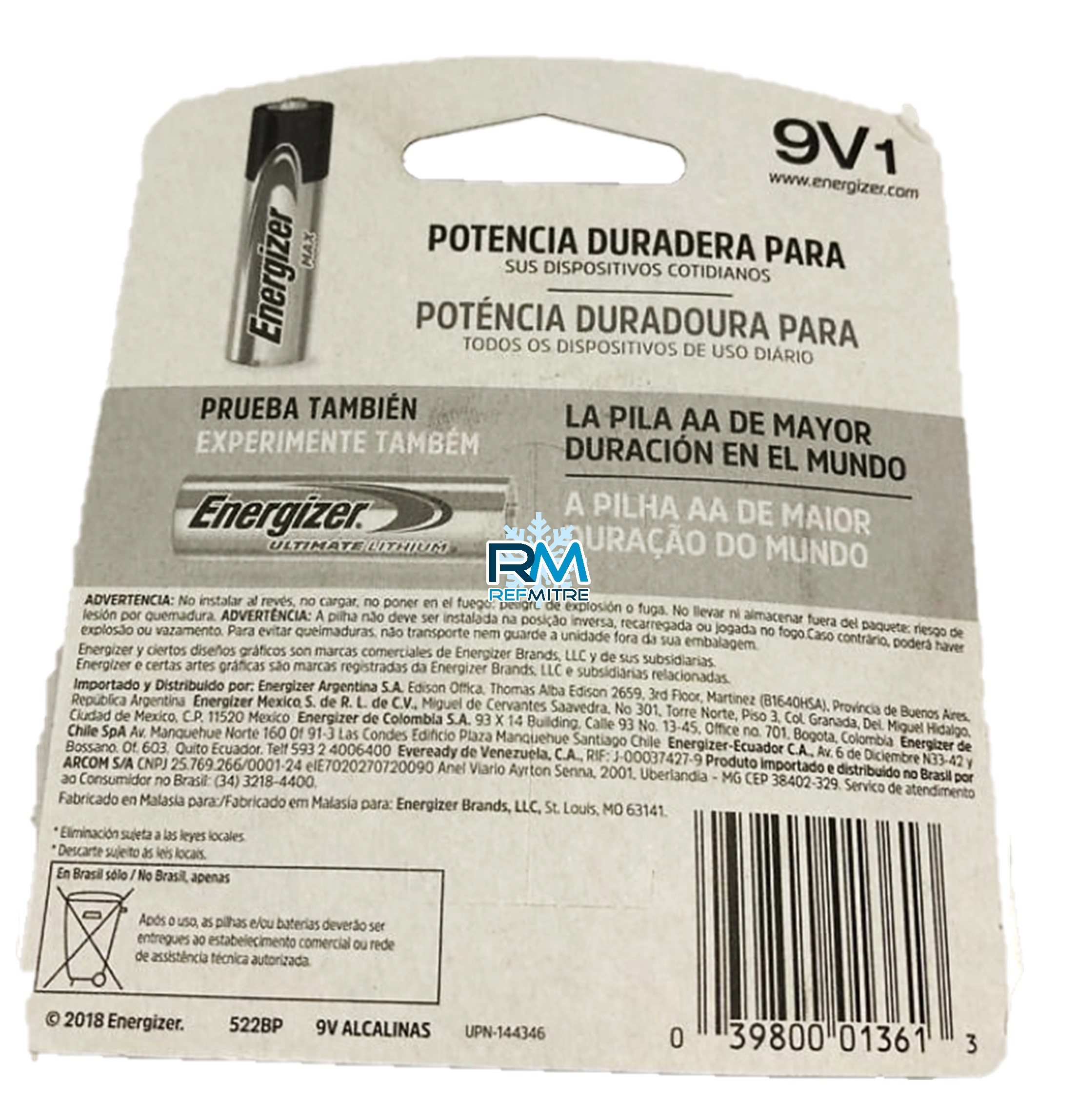 BATERIA 9V ENERGIZER - 9VE