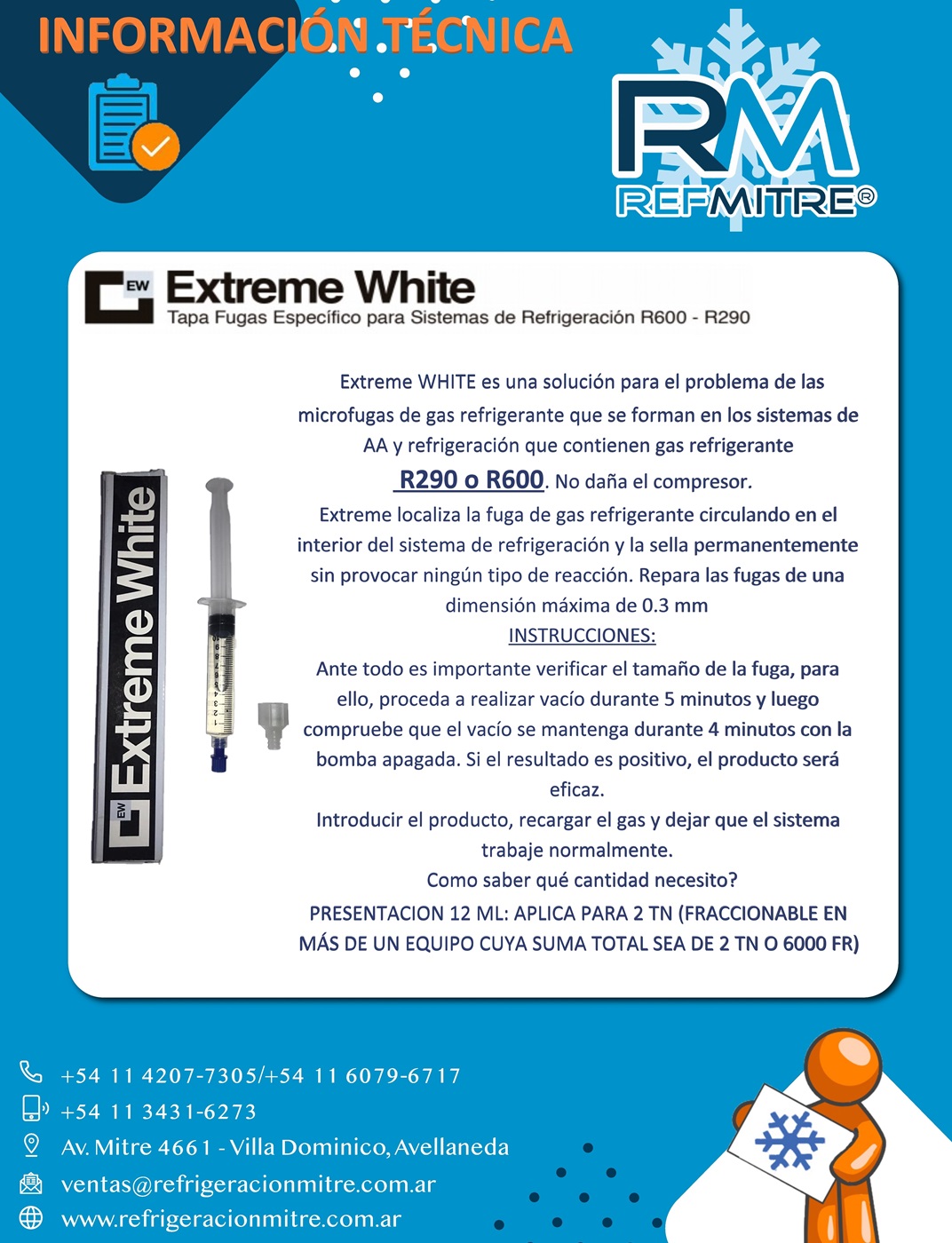 SELLADOR DE FUGAS EXTREME WHITE HVAC&R Jeringa x 12ML R600-R290
