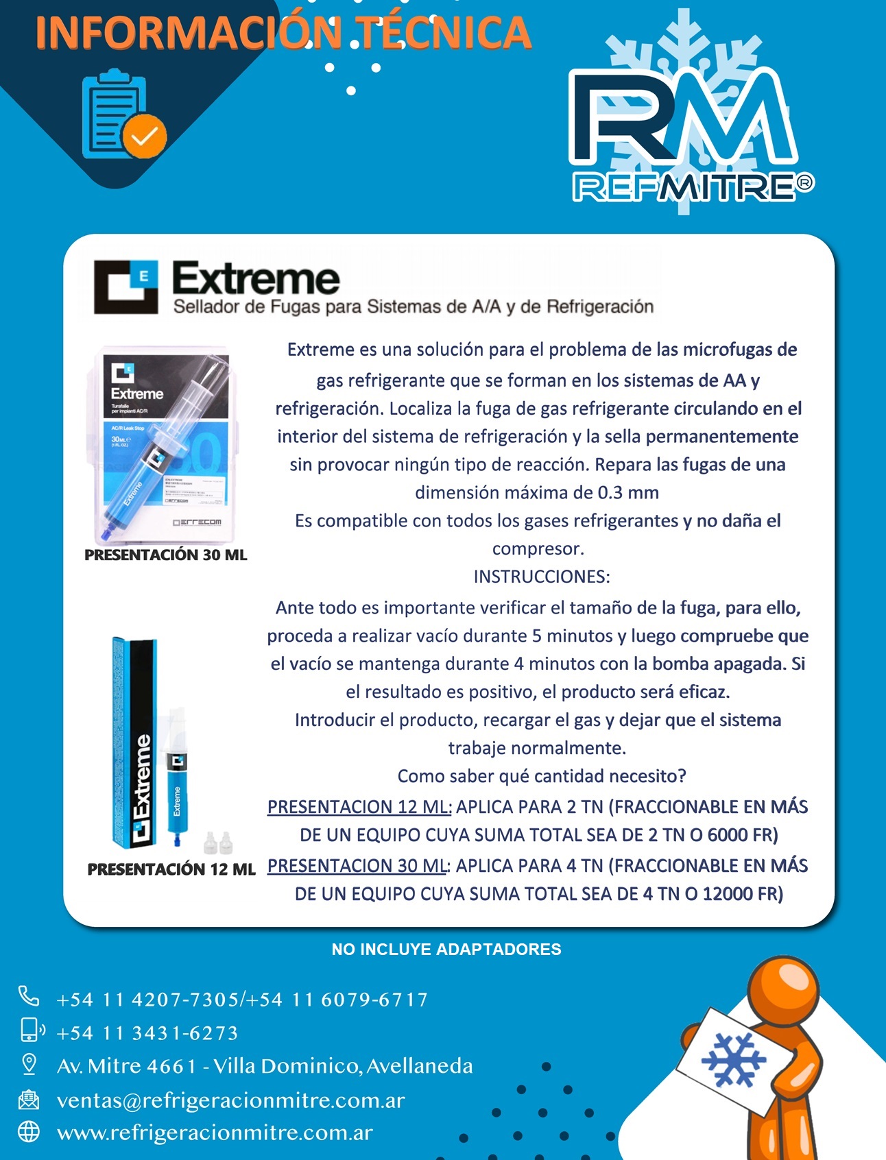 SELLADOR DE FUGAS EXTREME AZUL 12 ML SISTEMA DE REF Y A/A