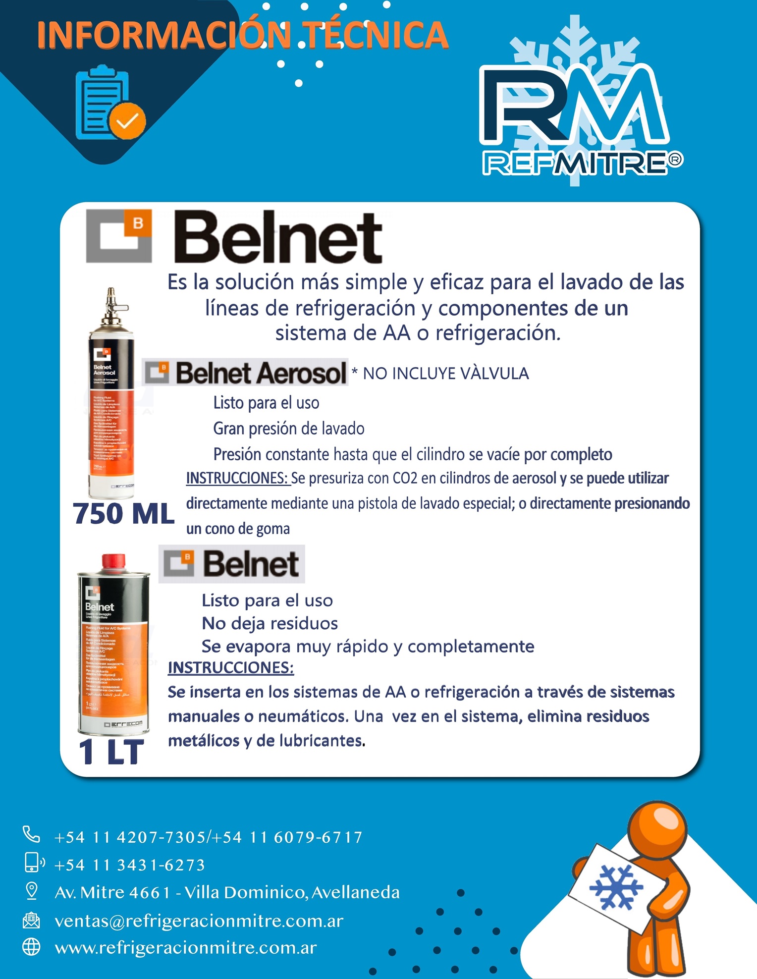 LATAS AGENTE DE LIMPIEZA BELNET PRESURIZADO 750 ML. (NITRO)