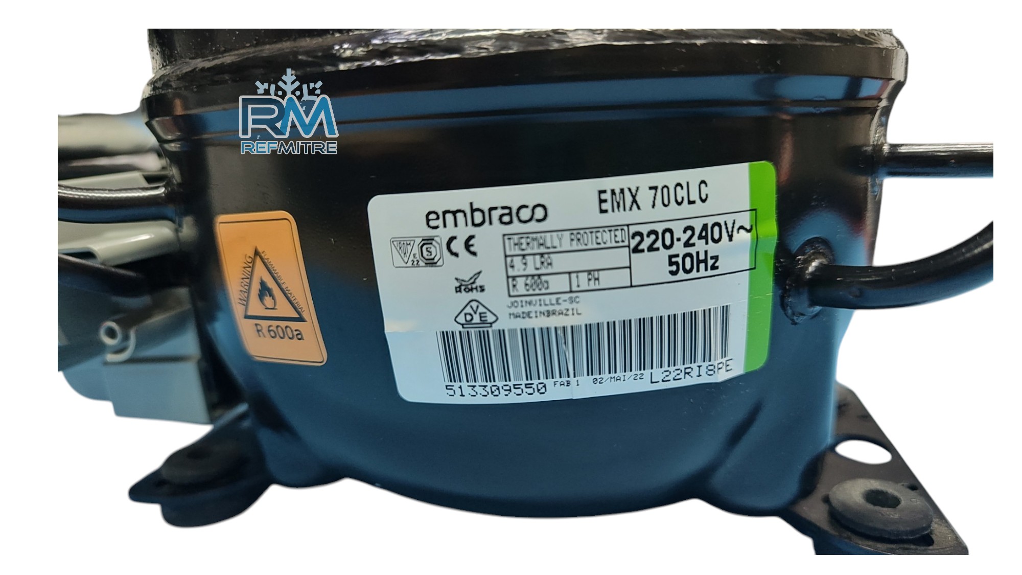 MOTOCOMPRESOR EMBRACO EMX70CLC 220V 50HZ SC R600 1/4HP